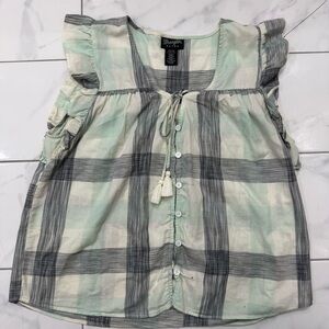 Wrangler‎ Retro Plaid Blouse with Ruffle Sleeves - Size M